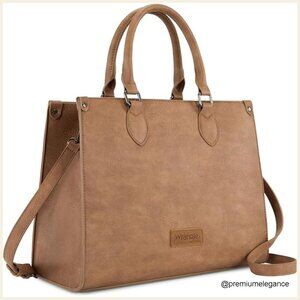 Large PU Leather Tote Bag with Crossbody Strap for Work and Travel